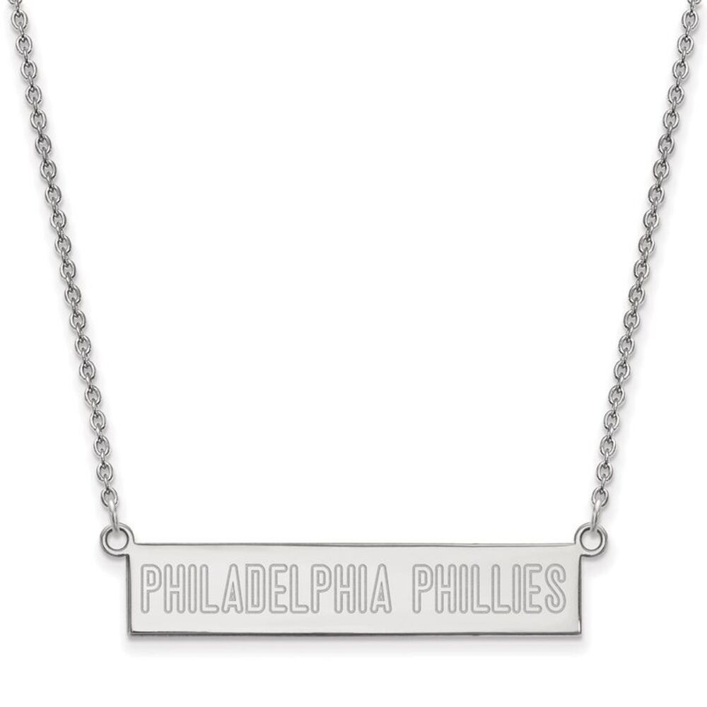 Sterling Silver MLB Philadelphia Phillies Small Bar Necklace, 18 Inch